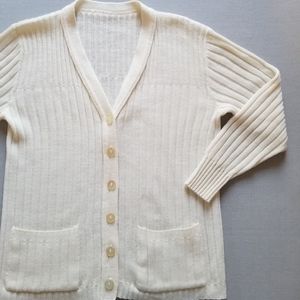 VTG ivory rib knit v neck cardigan